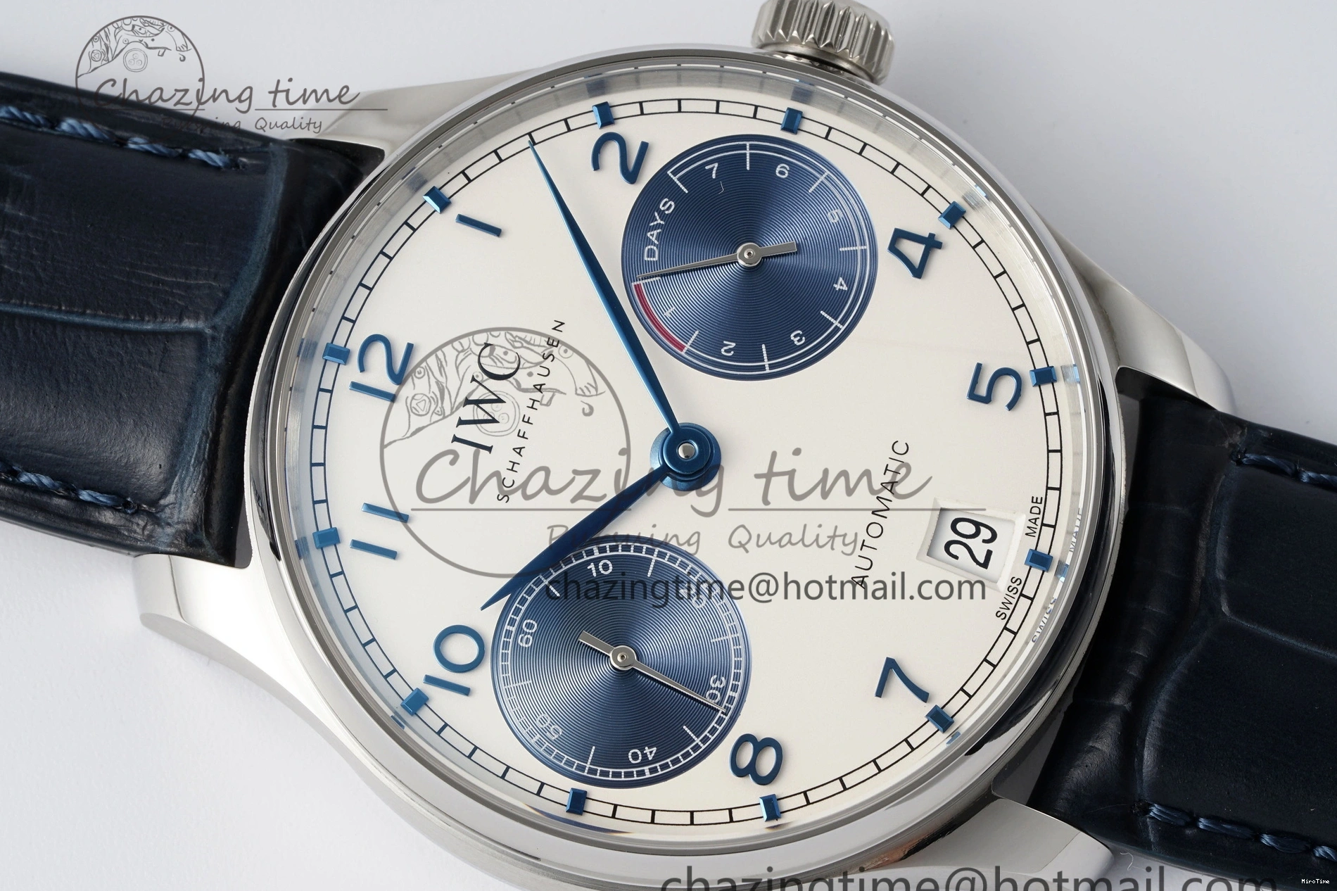 MIROTIME 0316 ZeroBulk Portuguese Real PR IW500715 SS AZF 1:1 Best Edition White Blue Dial on Blue Leather Strap A 7034